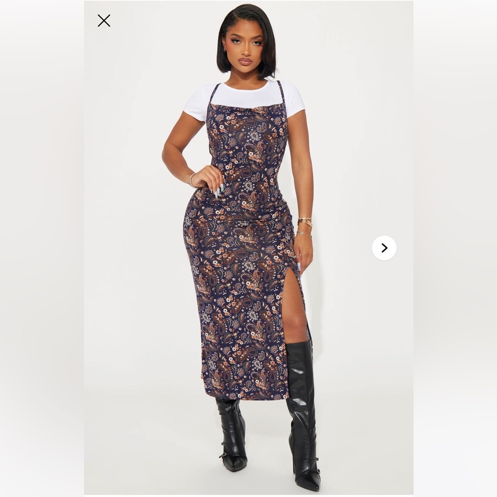 Almost Famous Floral Maxi Dress Set - Navy/combo